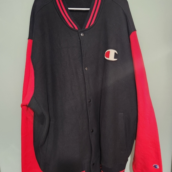Champion Reverse Weave Snap Button Varsity Bomber Jacket. Mens Size 3XL. Black R - Picture 1 of 6